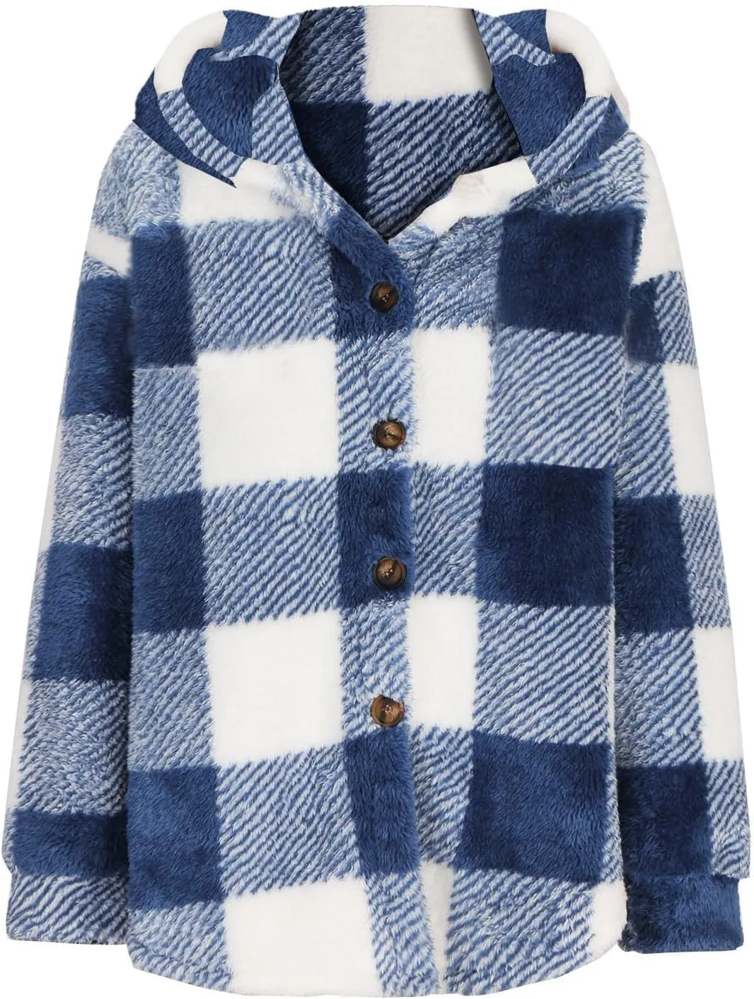 Womens Fuzzy Flannel Jacket Fall Fashion Sherpa Lined Plaid Shacket Long Sleeve Button Down Fleece Plush Hoodies