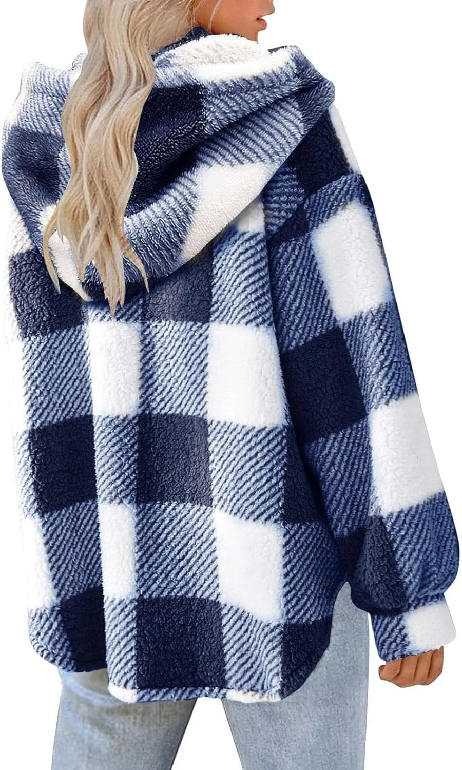 Womens Fuzzy Flannel Jacket Fall Fashion Sherpa Lined Plaid Shacket Long Sleeve Button Down Fleece Plush Hoodies