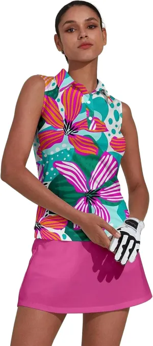 Women's Golf Shirts Sleeveless Collared Shirt for Women Quick Dry Button Up Tennis T-Shirt Printed Workout Tank Tops