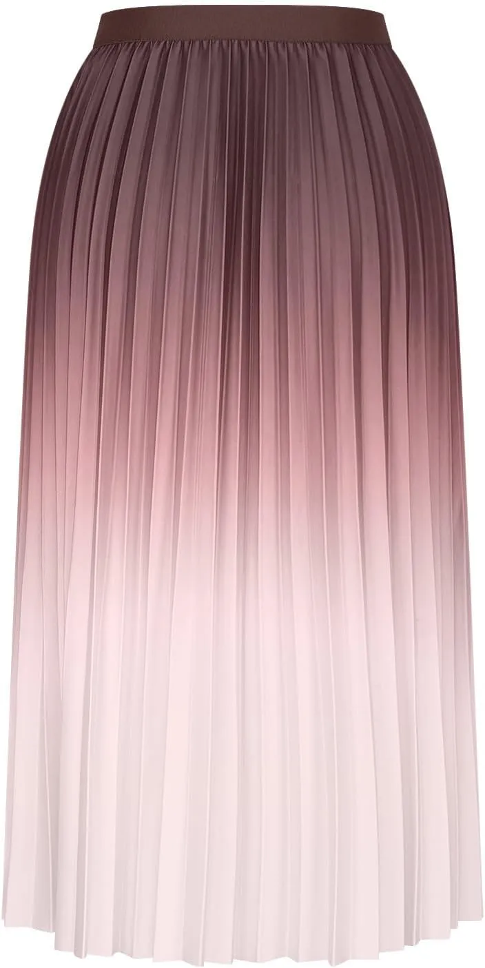 Womens Gradient Pleated Skirts A-Line Midi Skirts Trendy Casual High Elastic Waist Swing Skirt Slim A-Line Long Skirts