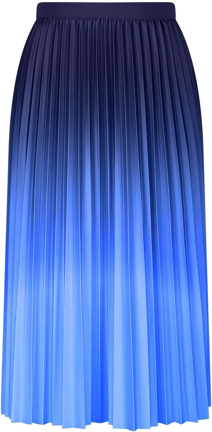Womens Gradient Pleated Skirts A-Line Midi Skirts Trendy Casual High Elastic Waist Swing Skirt Slim A-Line Long Skirts