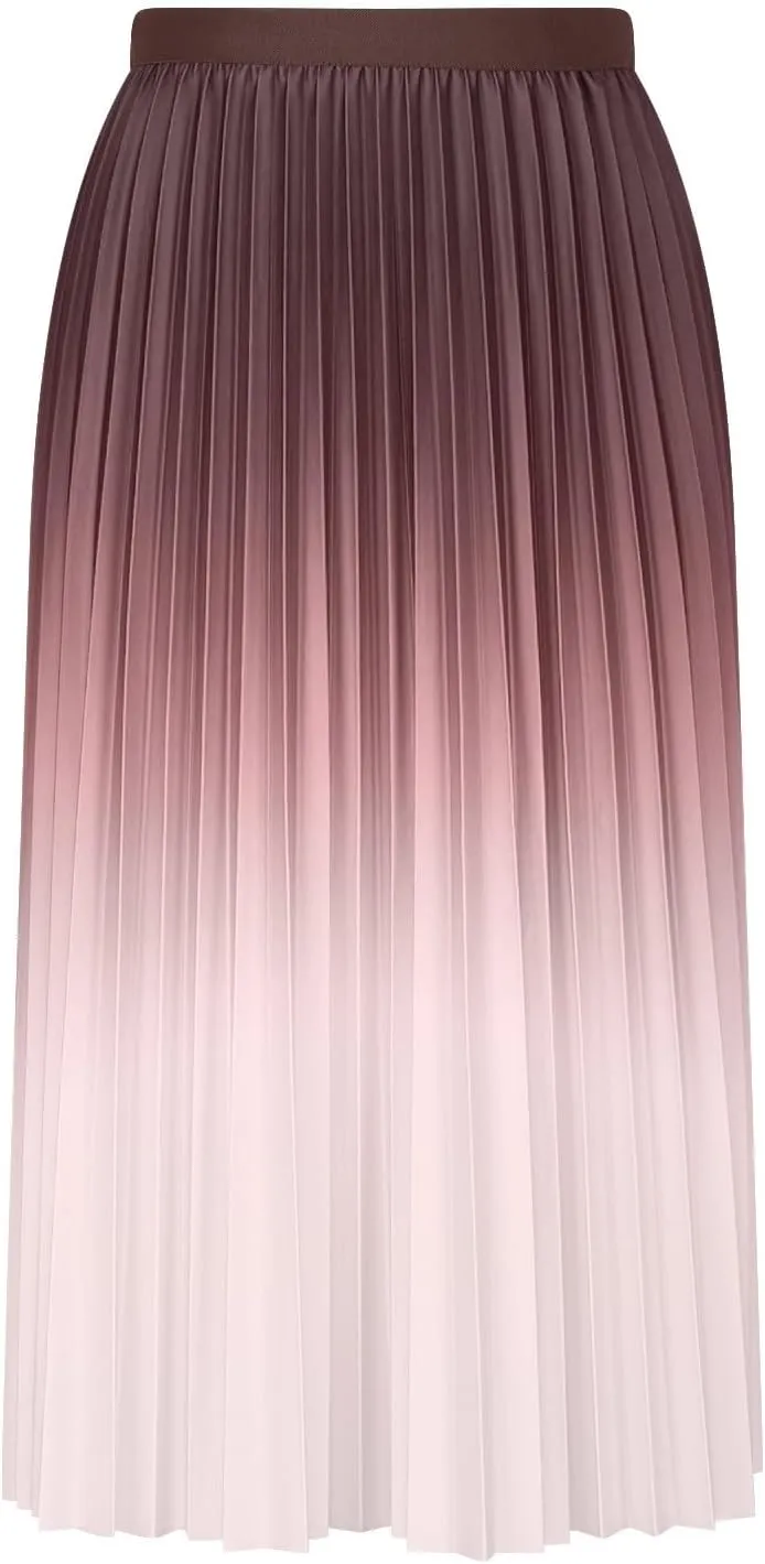 Womens Gradient Pleated Skirts A-Line Midi Skirts Trendy Casual High Elastic Waist Swing Skirt Slim A-Line Long Skirts