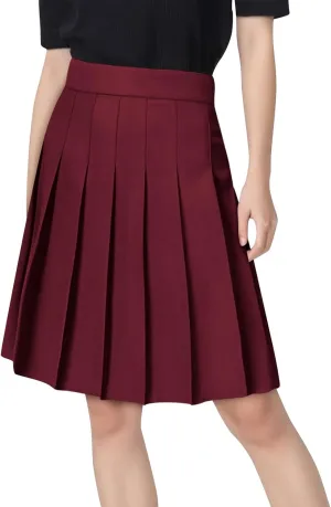 Women's High Waisted Pleated Midi Skirt, Solid Color Basic A-Line Skirts School Uniform Outdoor Sports Tennis Skirt