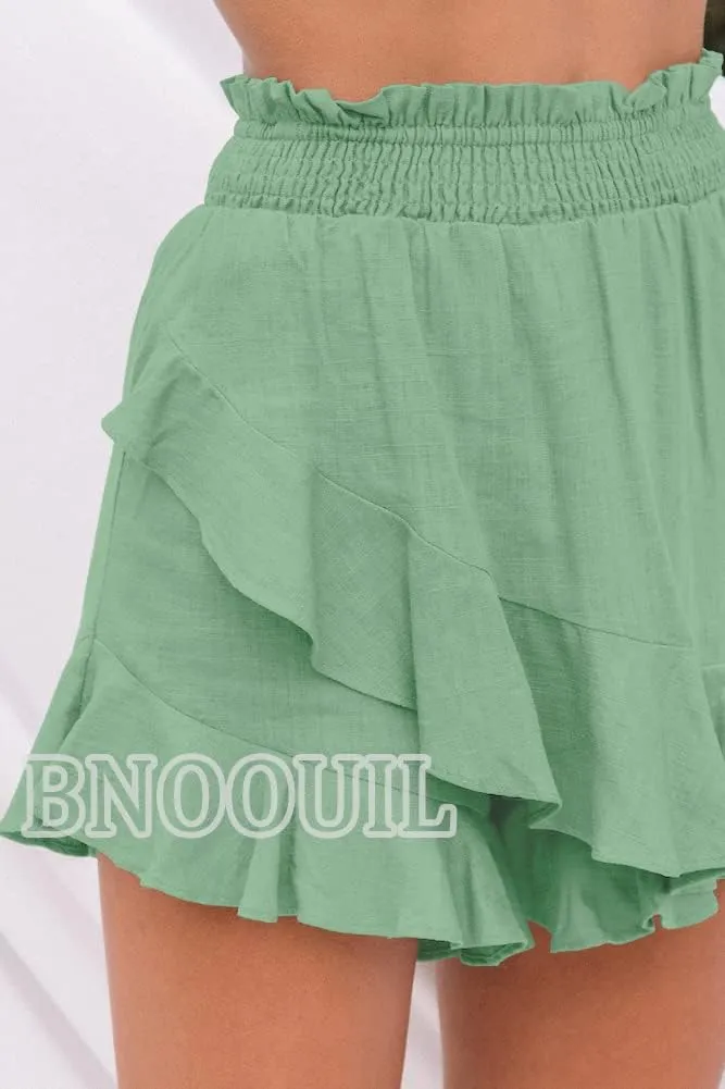 Women's High Waisted Shorts Summer Casual Comfy Flowy Beach Linen Cotton Shorts Wrap Mini Skirt Skort