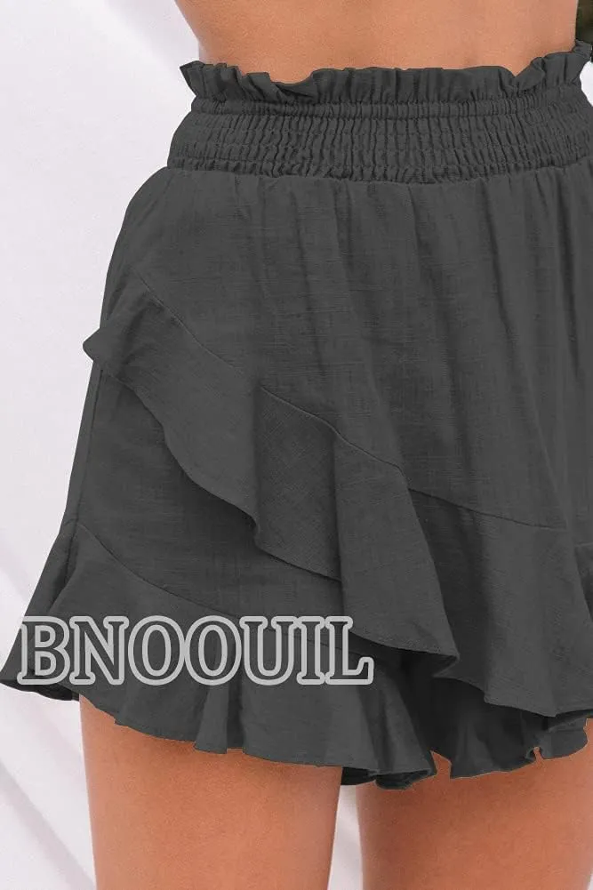 Women's High Waisted Shorts Summer Casual Comfy Flowy Beach Linen Cotton Shorts Wrap Mini Skirt Skort