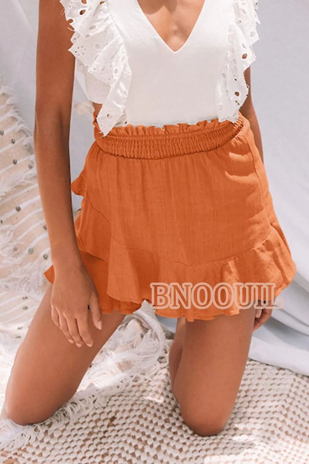 Women's High Waisted Shorts Summer Casual Comfy Flowy Beach Linen Cotton Shorts Wrap Mini Skirt Skort