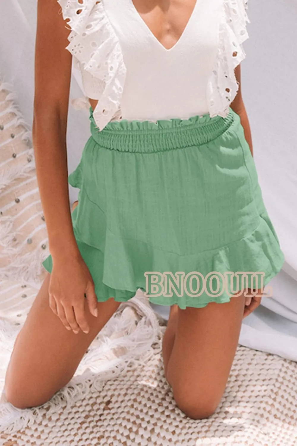 Women's High Waisted Shorts Summer Casual Comfy Flowy Beach Linen Cotton Shorts Wrap Mini Skirt Skort