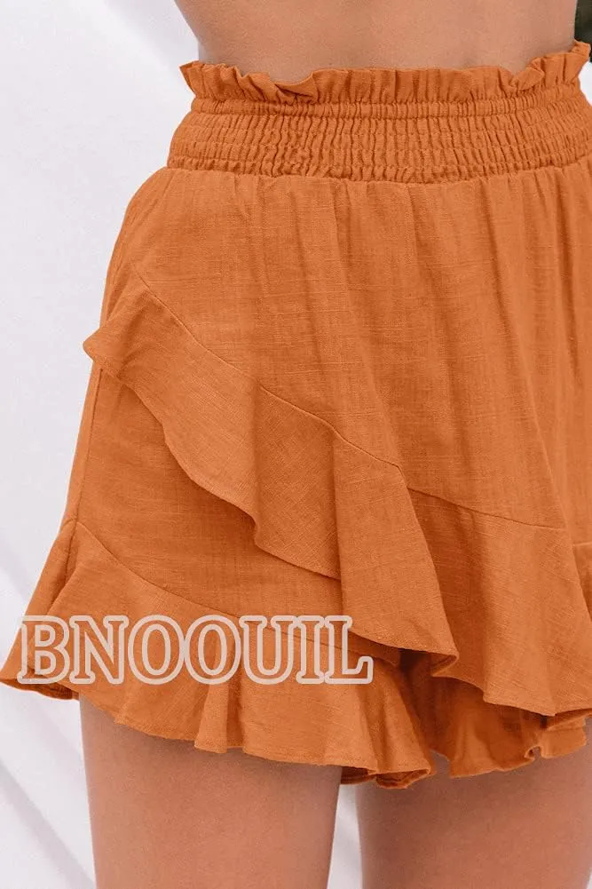 Women's High Waisted Shorts Summer Casual Comfy Flowy Beach Linen Cotton Shorts Wrap Mini Skirt Skort