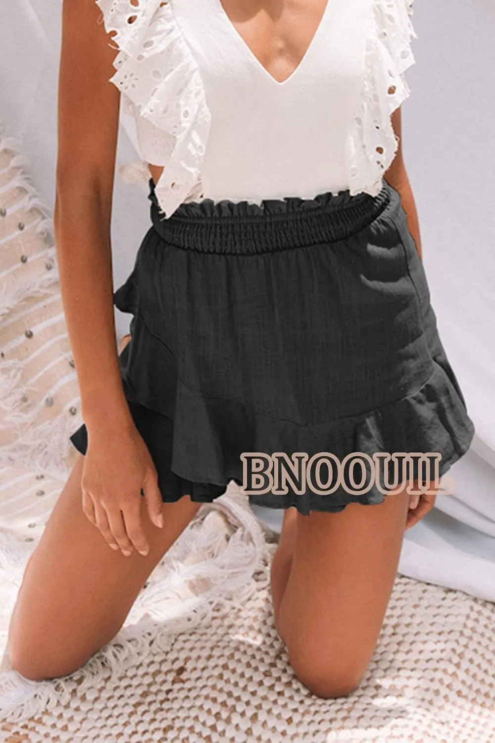 Women's High Waisted Shorts Summer Casual Comfy Flowy Beach Linen Cotton Shorts Wrap Mini Skirt Skort
