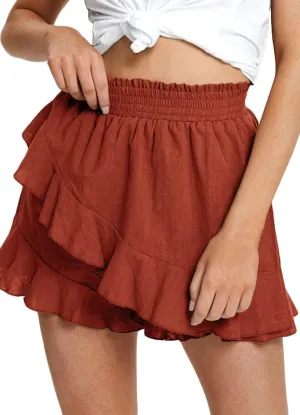 Women's High Waisted Shorts Summer Casual Comfy Flowy Beach Linen Cotton Shorts Wrap Mini Skirt Skort