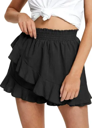 Women's High Waisted Shorts Summer Casual Comfy Flowy Beach Linen Cotton Shorts Wrap Mini Skirt Skort