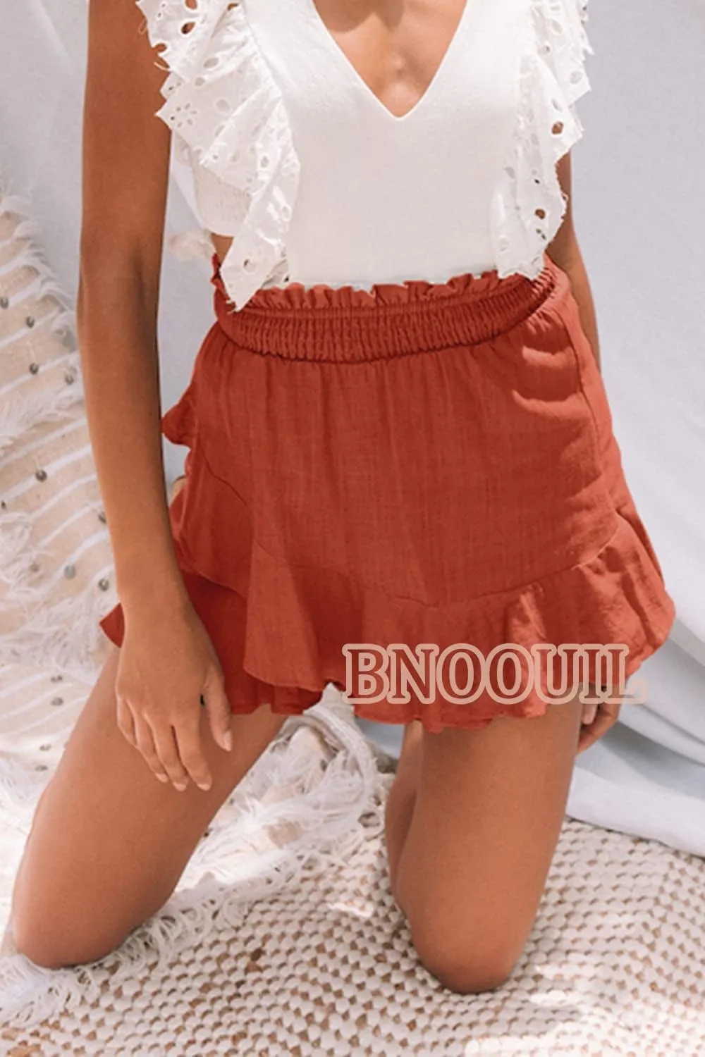 Women's High Waisted Shorts Summer Casual Comfy Flowy Beach Linen Cotton Shorts Wrap Mini Skirt Skort