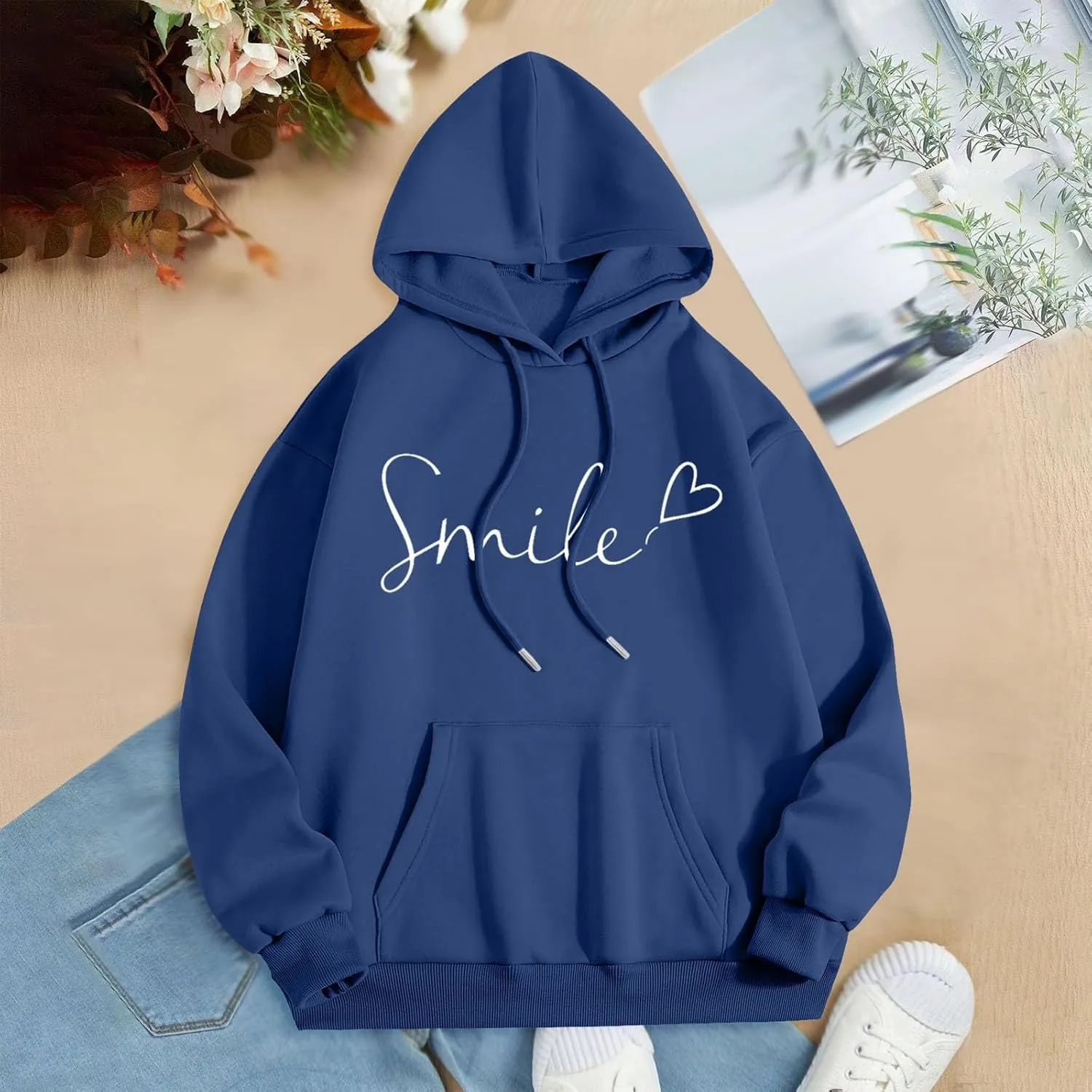 Womens Hooded Sweater Fashion Hoodies Oversized Sweatshirts Fall Pullover Loose Sweatshirt with Pocket Trendy