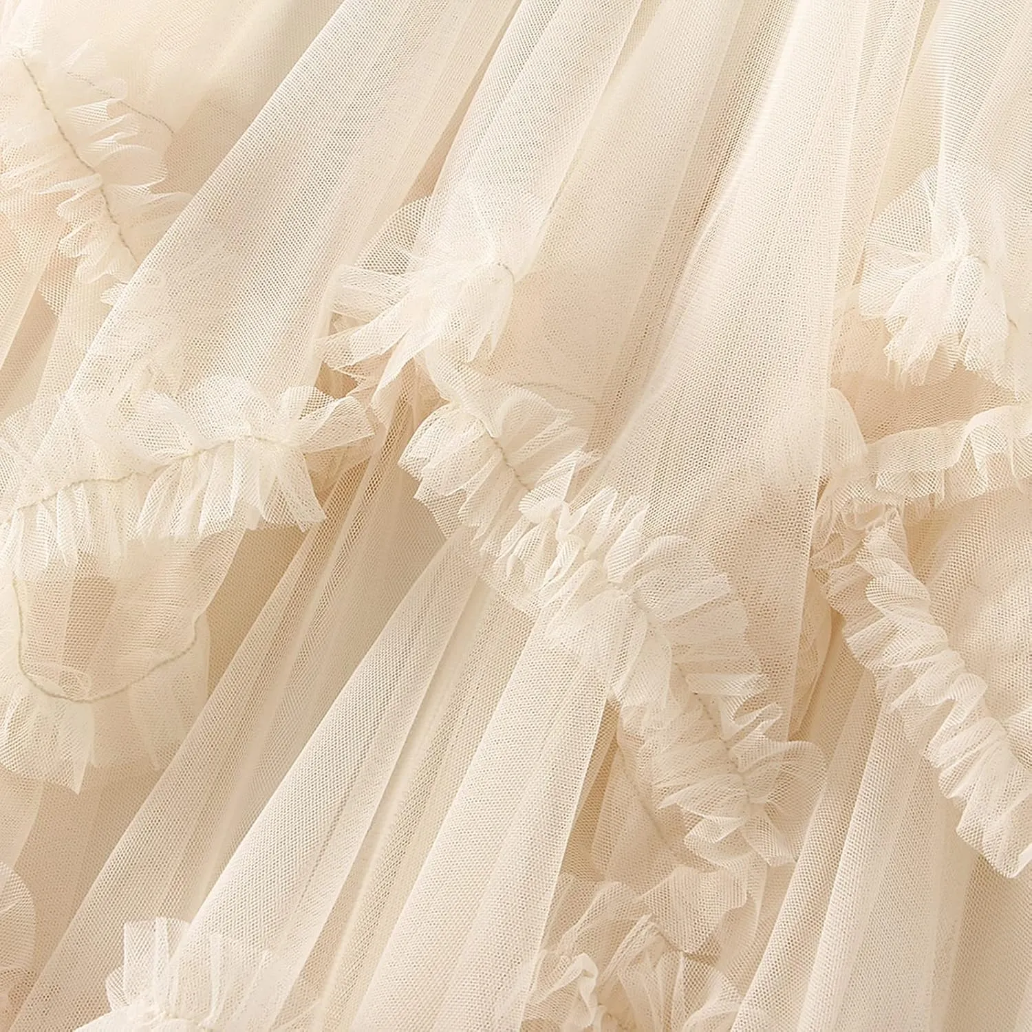 Women's Layered Tulle Long Skirt Solid Color Frill Trim Ruffle A-line Midi Skirt Summer Club Party Skirt
