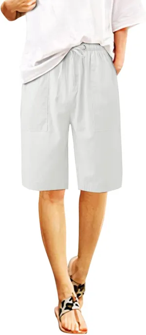 Women's Linen Capri Pants High Waisted Drawstring Pant Comfy Soft Trousers Casual Resort Wear Beach Clothes