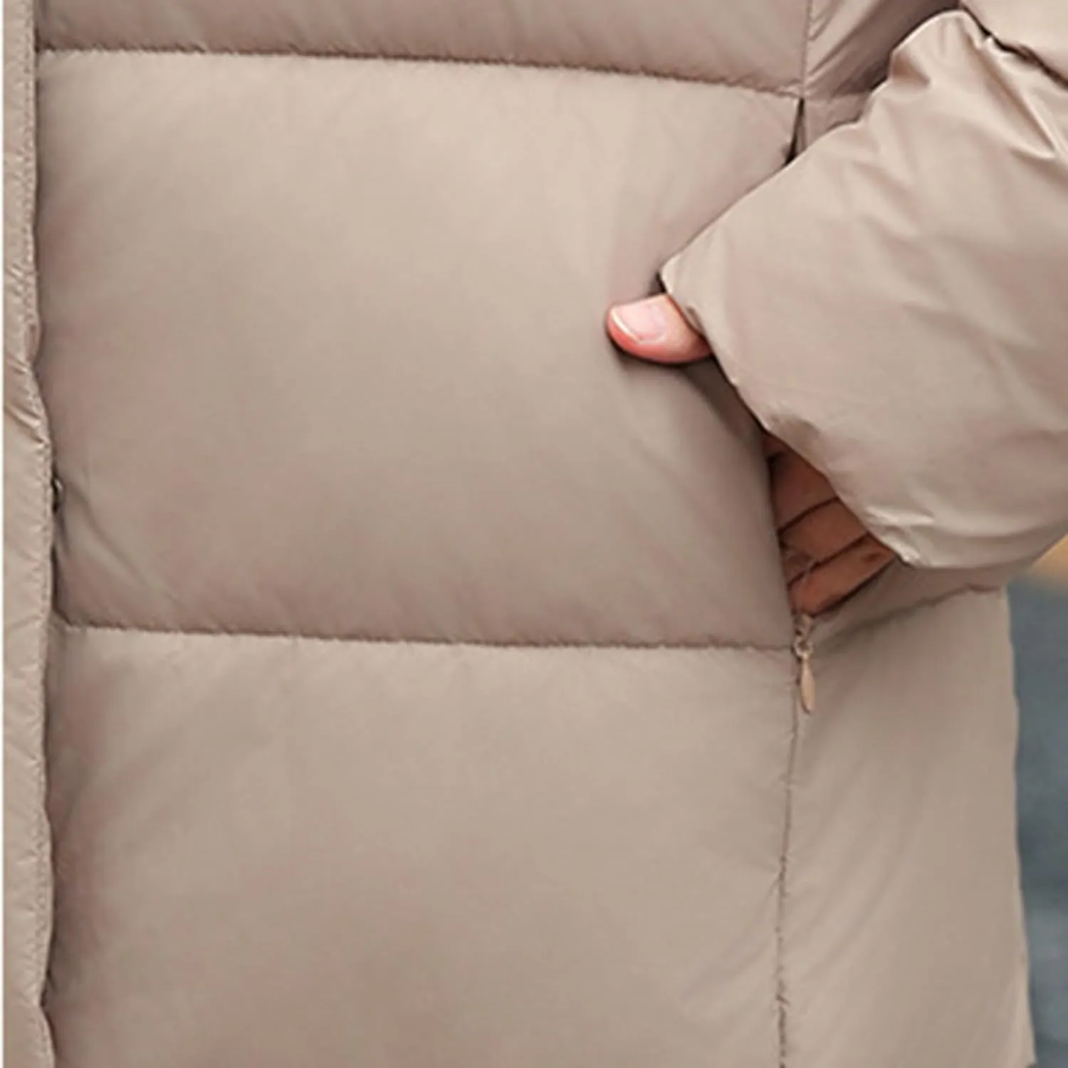 Women's Long Quilted Down Jacket Winter Thickened Hooded Zip Up Thermal Maxi Length Outwear Windproof Puffer Jackets