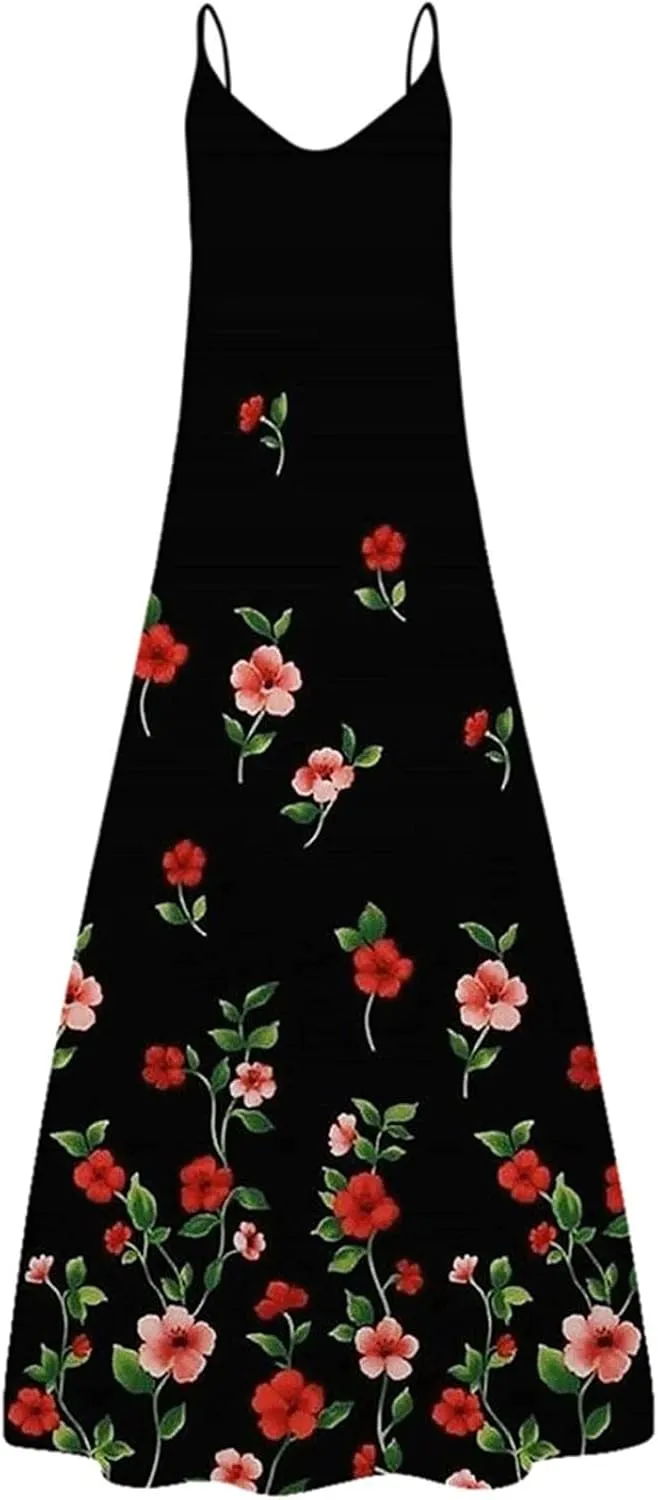 Womens Maxi Dress Lace Strap Sexy Sundresses V Neck Floral Dresses Cold Shoulder Short Sleeve Vacation Cami Dress