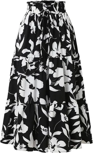Womens Maxi Skirts Casual Drawstring High Slim Waist Flowy Summer Casual Elegant Beach Vacation Floral 2025