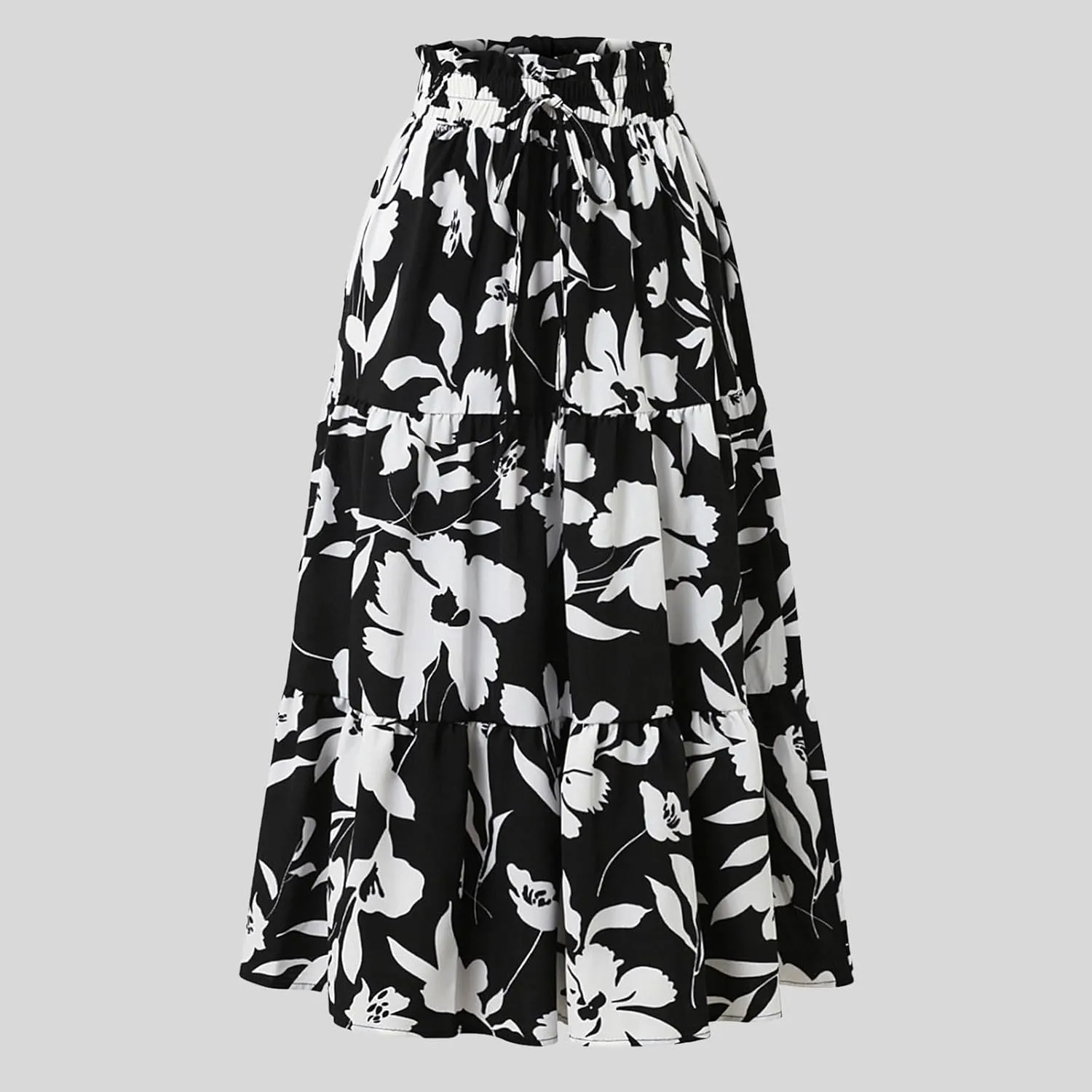 Womens Maxi Skirts Casual Drawstring High Slim Waist Flowy Summer Casual Elegant Beach Vacation Floral 2025