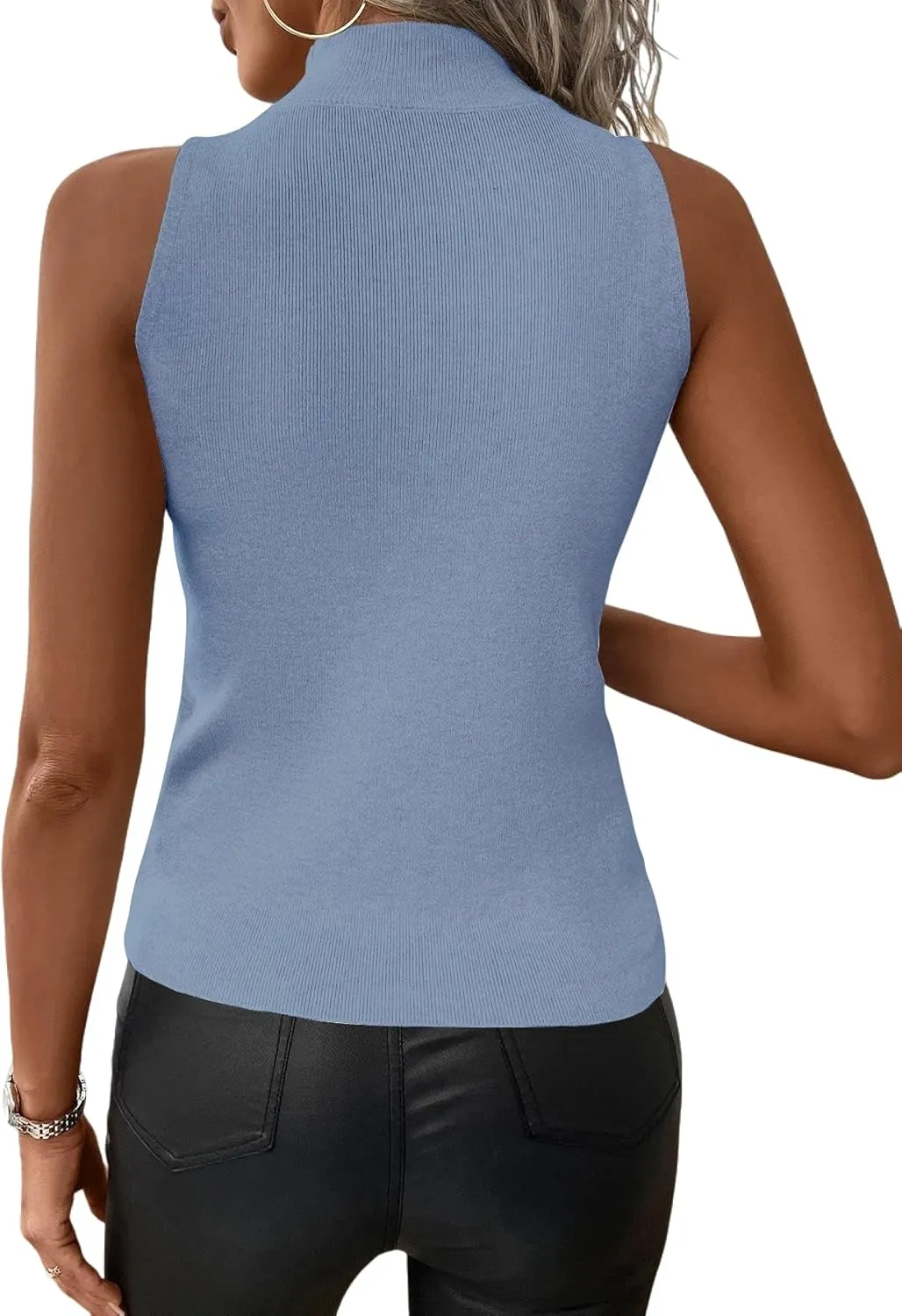 Women's Mock Turtle Neck Tank Tops Slim Fit Ribbed Knit Sleeveless Tops Casual Cami Vest Shirts