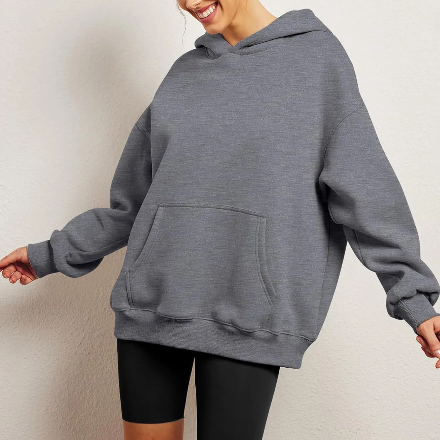 Womens Oversized Hoodie Long Sleeve Drop Shoulder Baggy Sweatshirts Lightweight Pullover Tops Fall Outfits w/Pockets