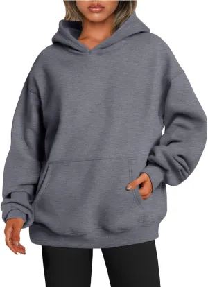 Womens Oversized Hoodie Long Sleeve Drop Shoulder Baggy Sweatshirts Lightweight Pullover Tops Fall Outfits w/Pockets
