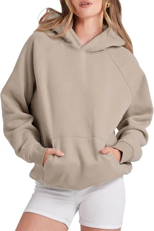 Women's Oversized Hoodie Long Sleeve Pullover Sweater Ribbed Knit Sweatshirt with Pockets 2024 Fall Fashion Outfits