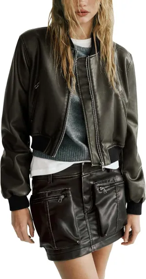 Womens Oversized Leather Jackets Faux Fall Outfits Fashion Clothes Motorcycle Coats Bomber Jacket