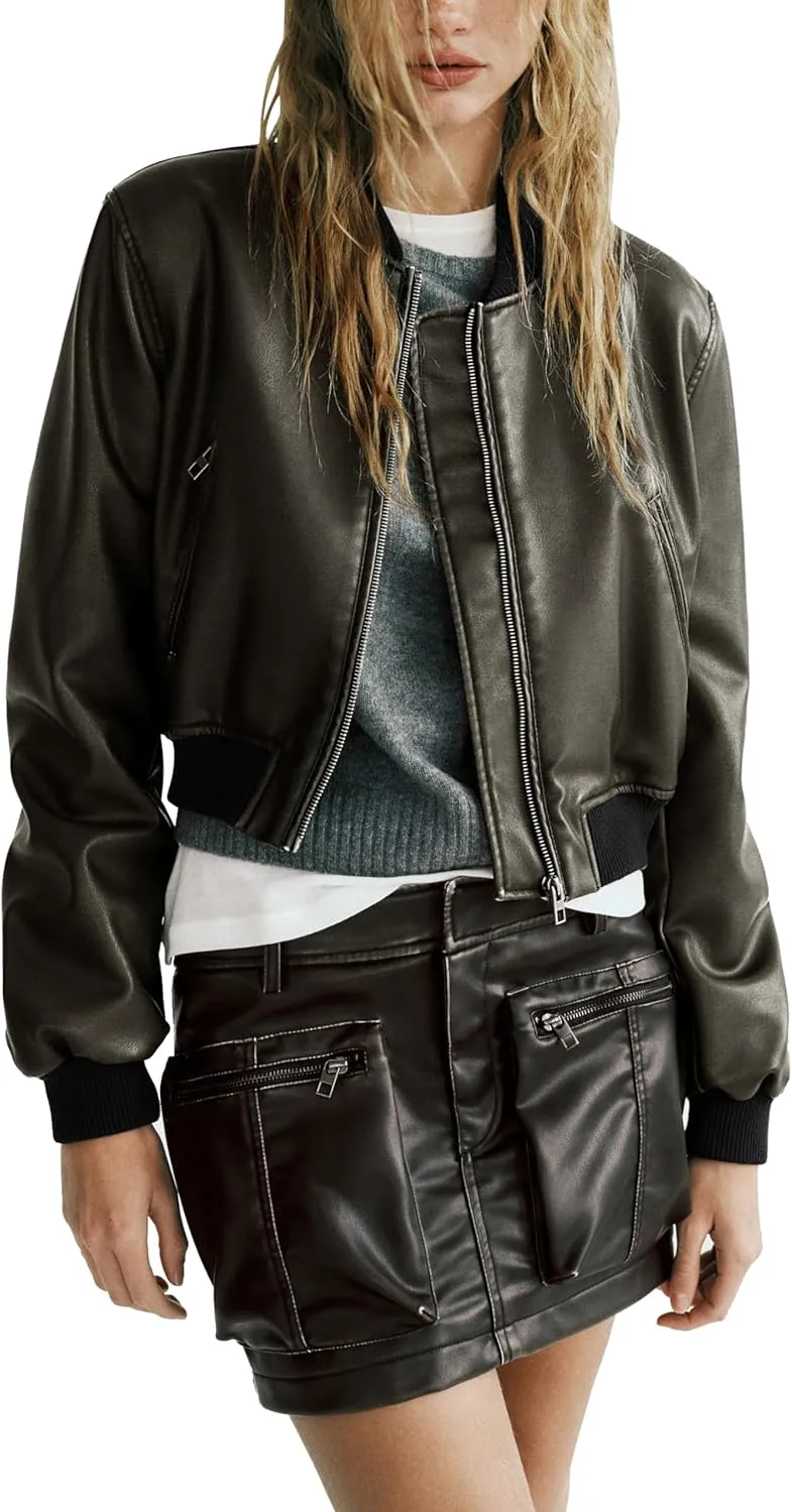 Womens Oversized Leather Jackets Faux Fall Outfits Fashion Clothes Motorcycle Coats Bomber Jacket