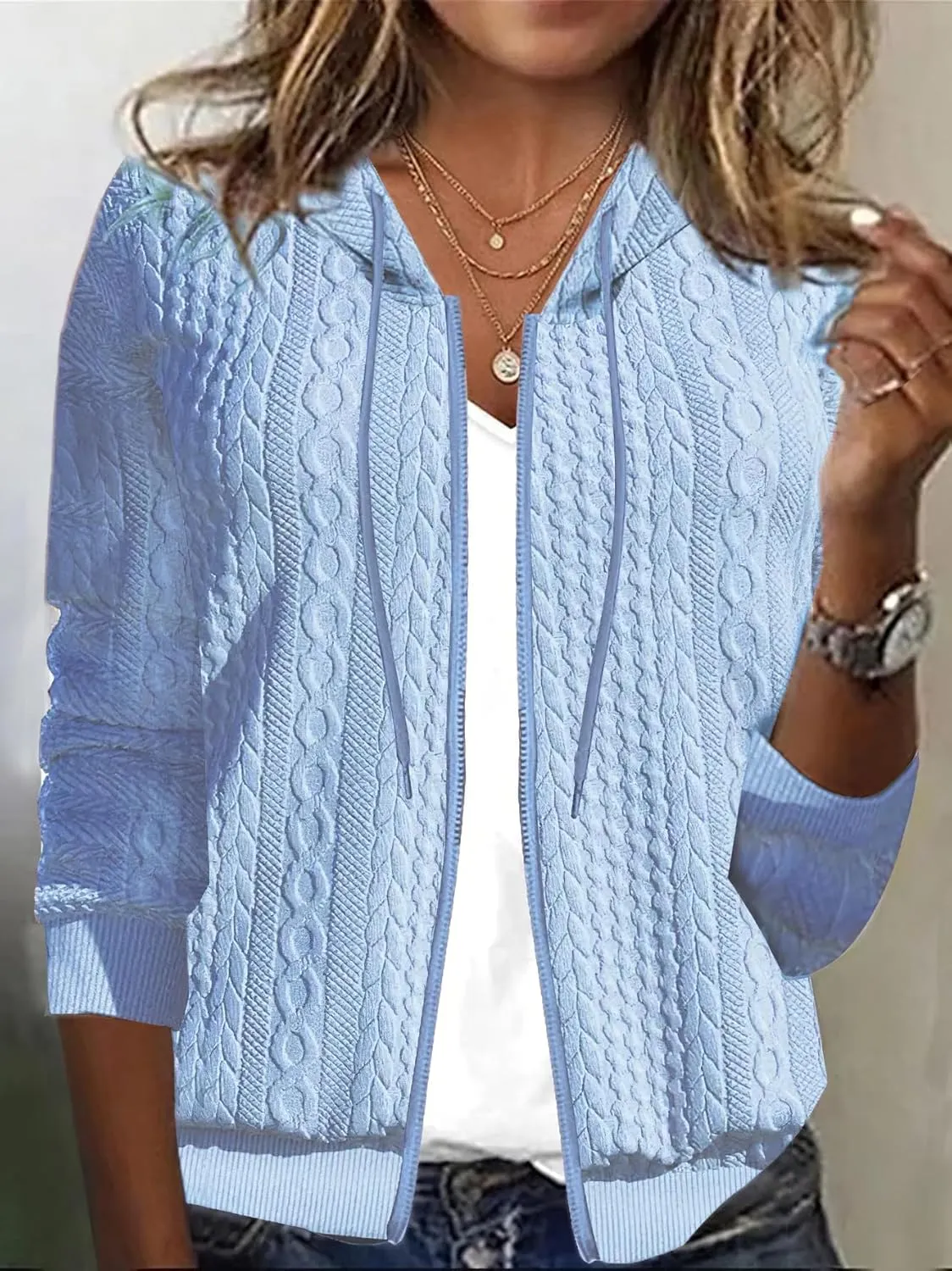 Women's Oversized Zip Up Hoodies Sweatshirts Sweater Casual Fall Winter Drawstring Jackets Cardigan