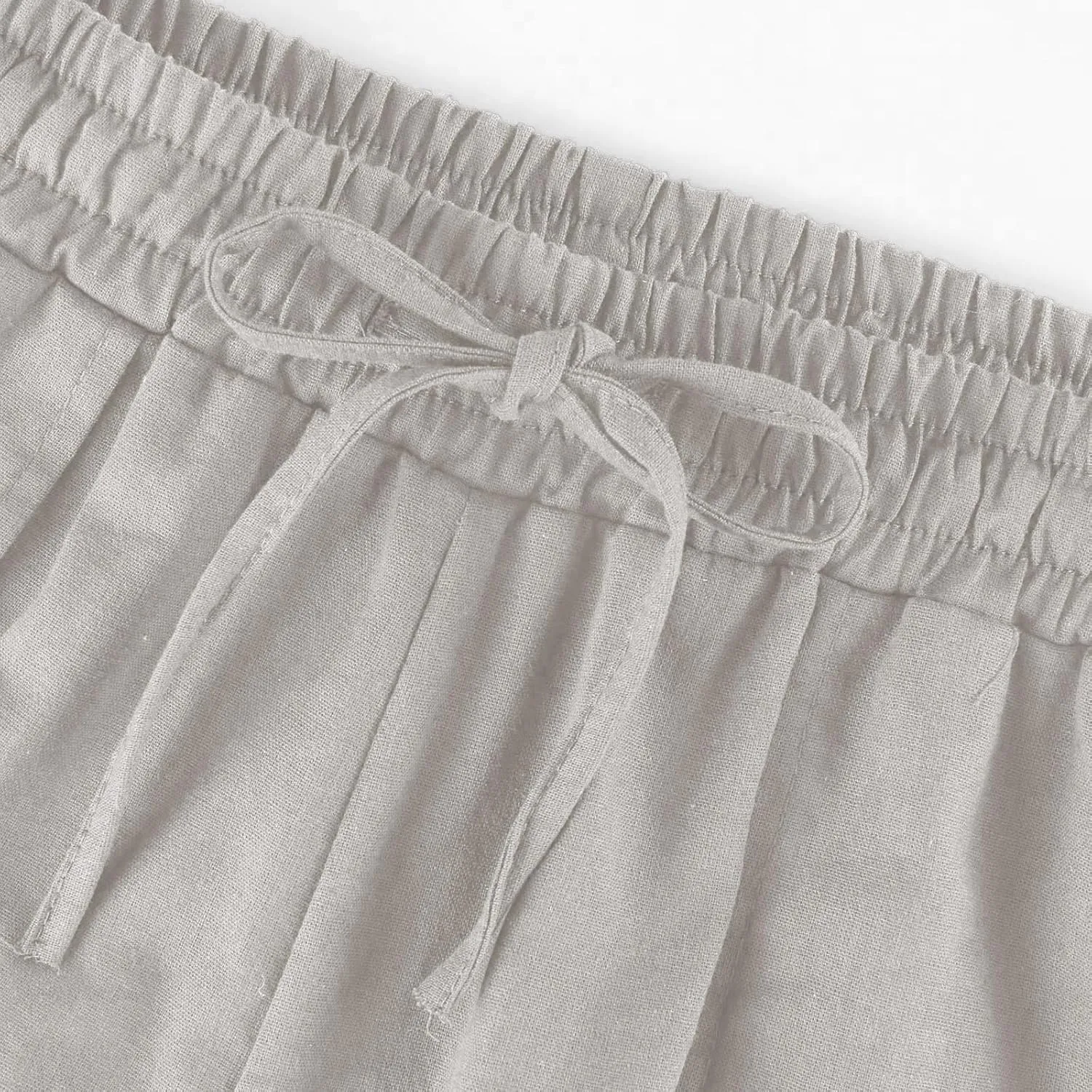 Women's Palazzo Pants High Waisted Boho Casual Drawstring Linen Pants Trousers with Pockets Linen Blend Cargo Pants
