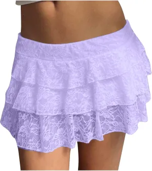 Women's Pleated Mini Skirt Sexy Lace Layered Stacked High Waisted Ruffles Lingerie Short Skirts Lounge Pajama Shorts