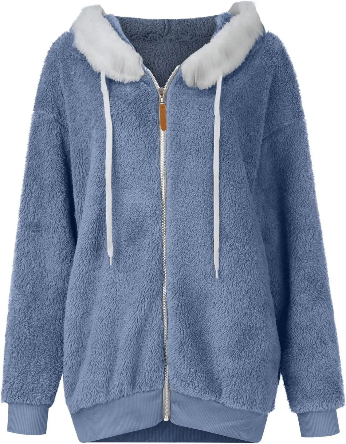Womens Plus Size Fuzzy Fleece Jacket Winter Full Zip Plush Hooded Cardigan Coats Soft Oversized Shaggy Warm Outerwear