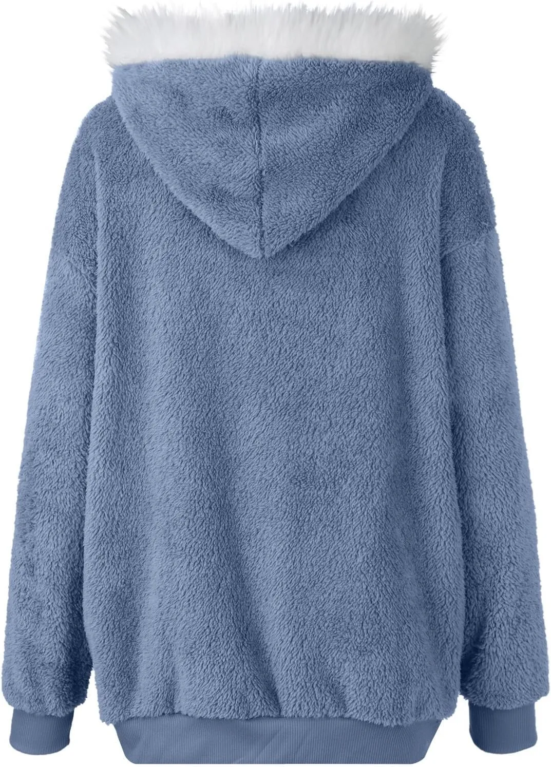 Womens Plus Size Fuzzy Fleece Jacket Winter Full Zip Plush Hooded Cardigan Coats Soft Oversized Shaggy Warm Outerwear