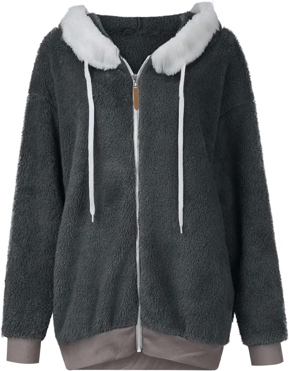 Womens Plus Size Fuzzy Fleece Jacket Winter Full Zip Plush Hooded Cardigan Coats Soft Oversized Shaggy Warm Outerwear