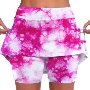 Women's Plus Size Tennis Skirts Tie-Dye Printed Skinny Workout Skorts High Waist Runnning Casual Athletic Shorts Underneath