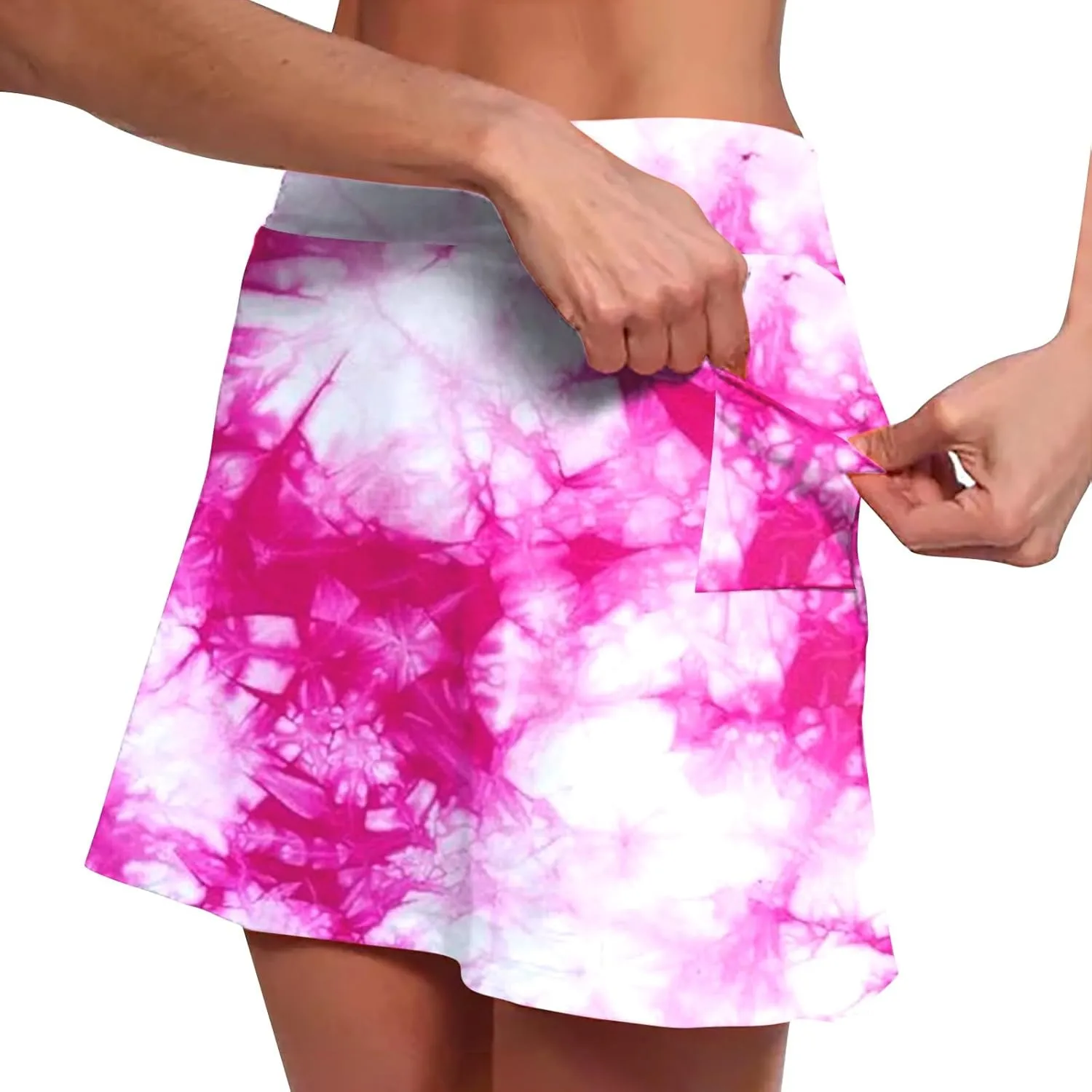 Women's Plus Size Tennis Skirts Tie-Dye Printed Skinny Workout Skorts High Waist Runnning Casual Athletic Shorts Underneath
