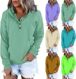 Women's Pullover Hoodies Tops Casual Button Down Long Sleeve Hooded Sweatshirts With Kangaroo Pocket Trendy 2023