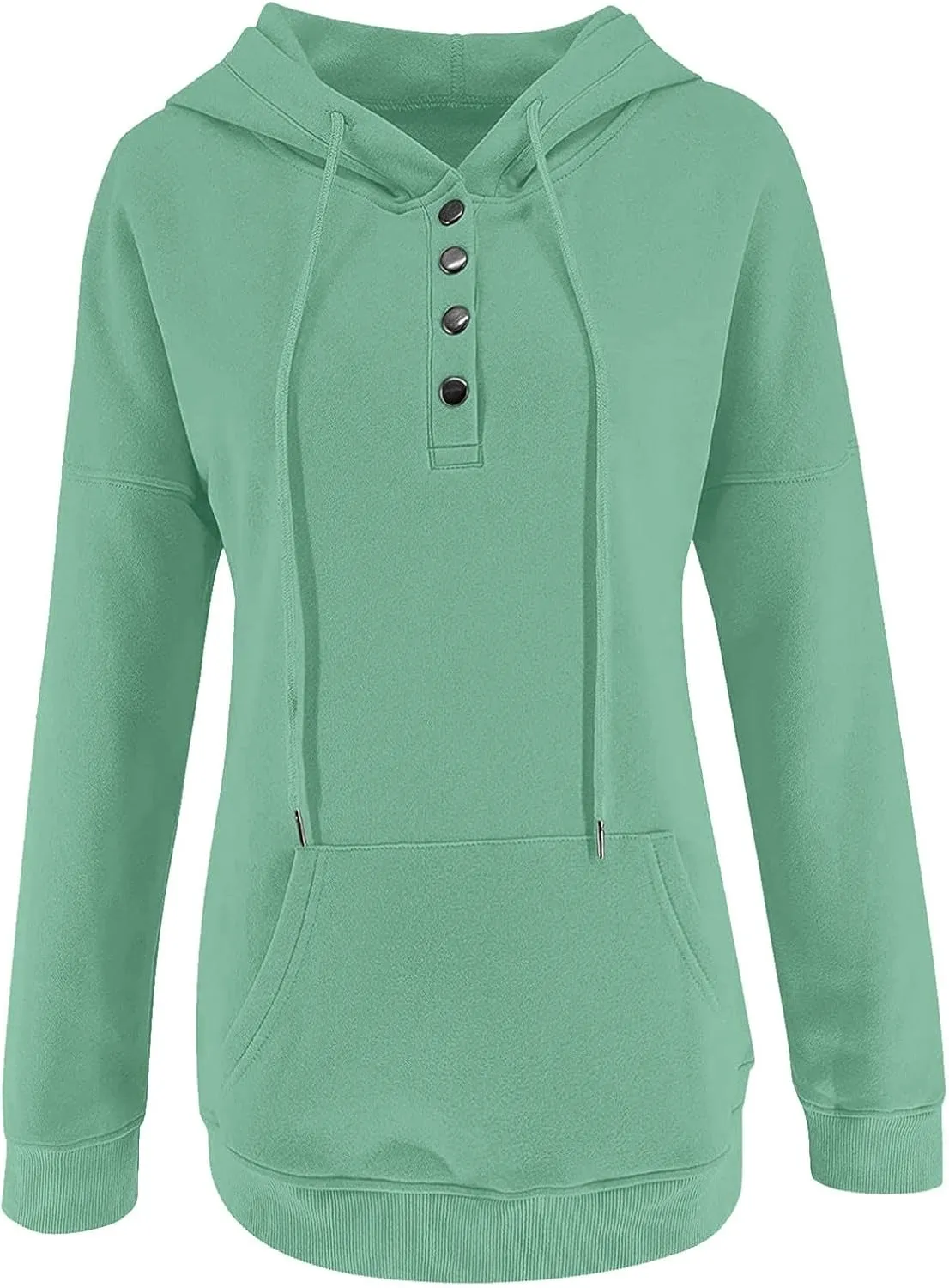 Women's Pullover Hoodies Tops Casual Button Down Long Sleeve Hooded Sweatshirts With Kangaroo Pocket Trendy 2023