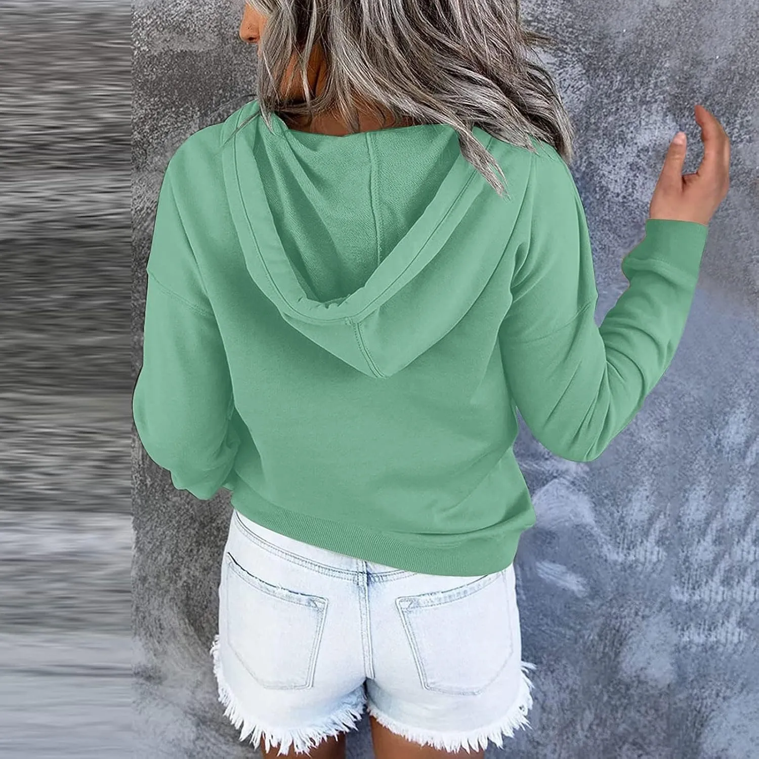 Women's Pullover Hoodies Tops Casual Button Down Long Sleeve Hooded Sweatshirts With Kangaroo Pocket Trendy 2023