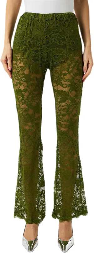Women's Sheer Lace Flare Pants Sexy See Through High Waist Leggings Gothic Floral Bell-Bottoms Trousers Streetwear