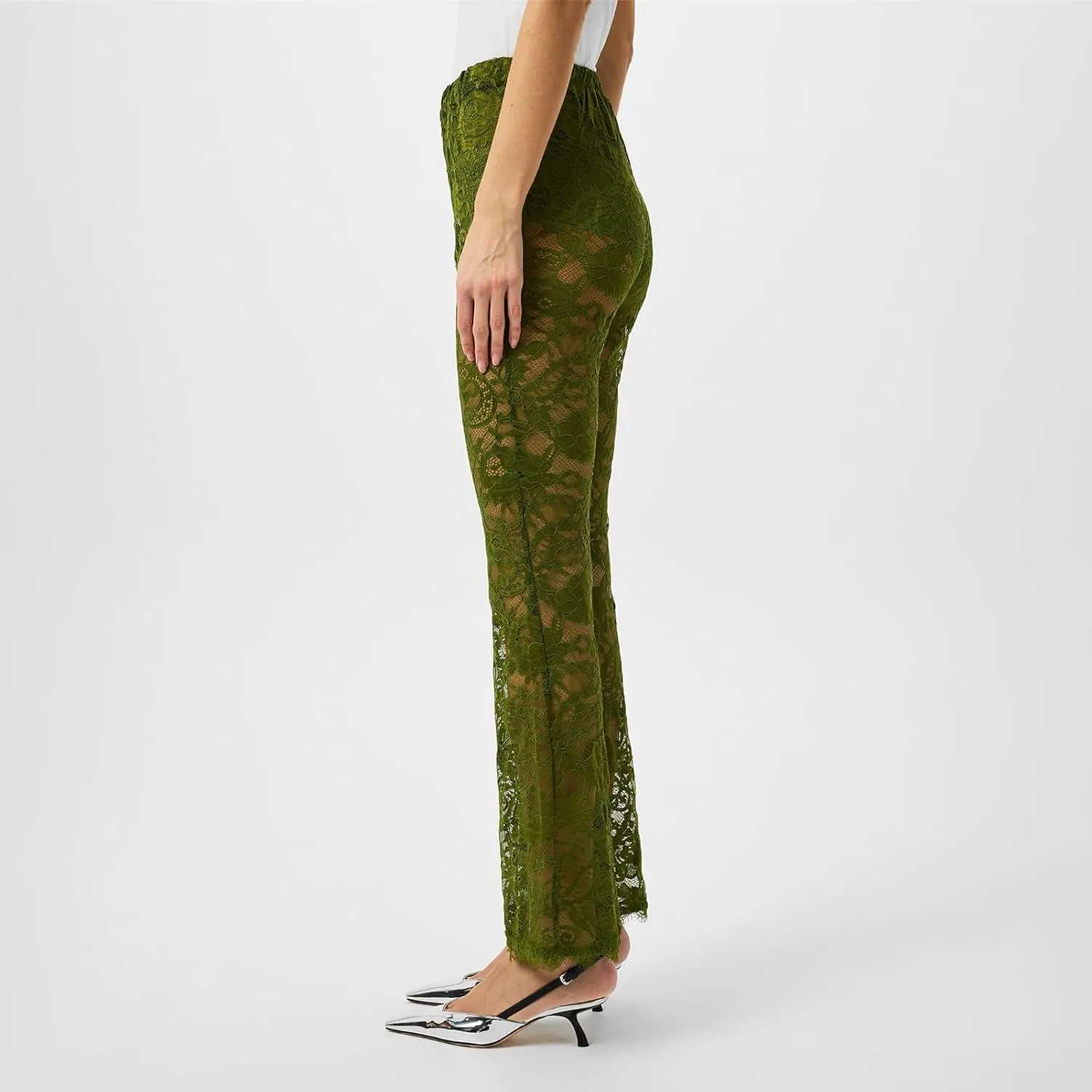 Women's Sheer Lace Flare Pants Sexy See Through High Waist Leggings Gothic Floral Bell-Bottoms Trousers Streetwear