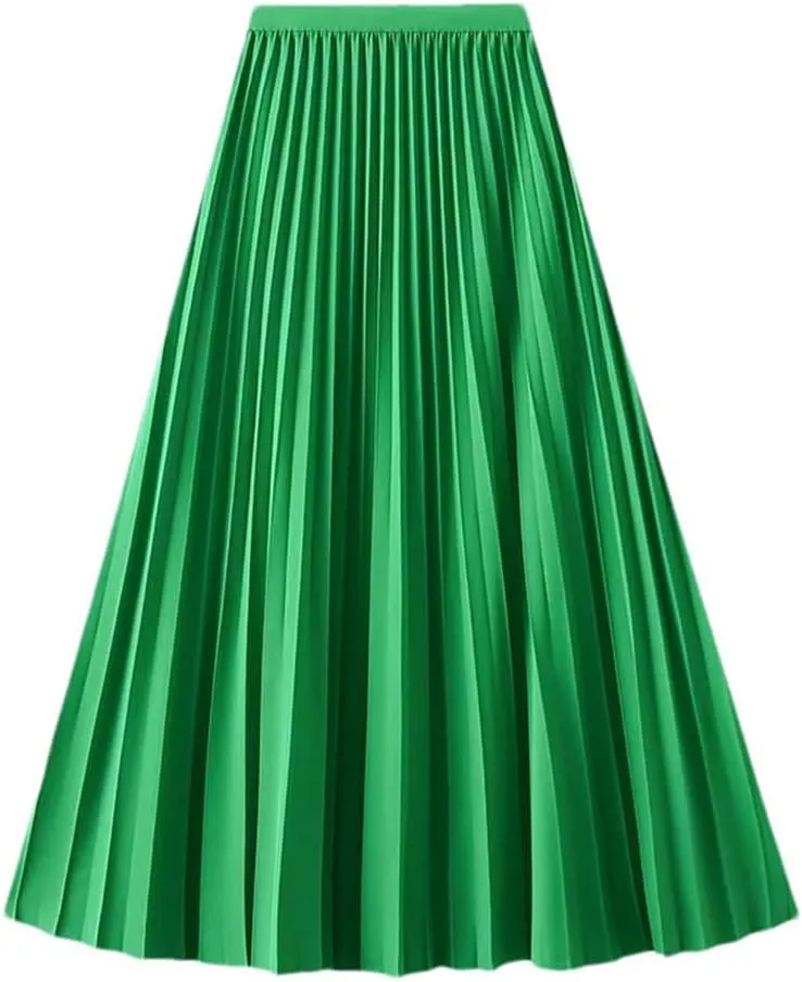 Women's Spring Autumn Solid Color Long Pleated Skirt High Waist Elegant Casual Loose Skirts