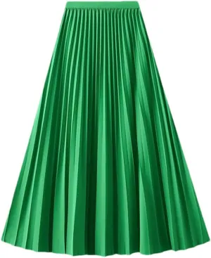 Women's Spring Autumn Solid Color Long Pleated Skirt High Waist Elegant Casual Loose Skirts