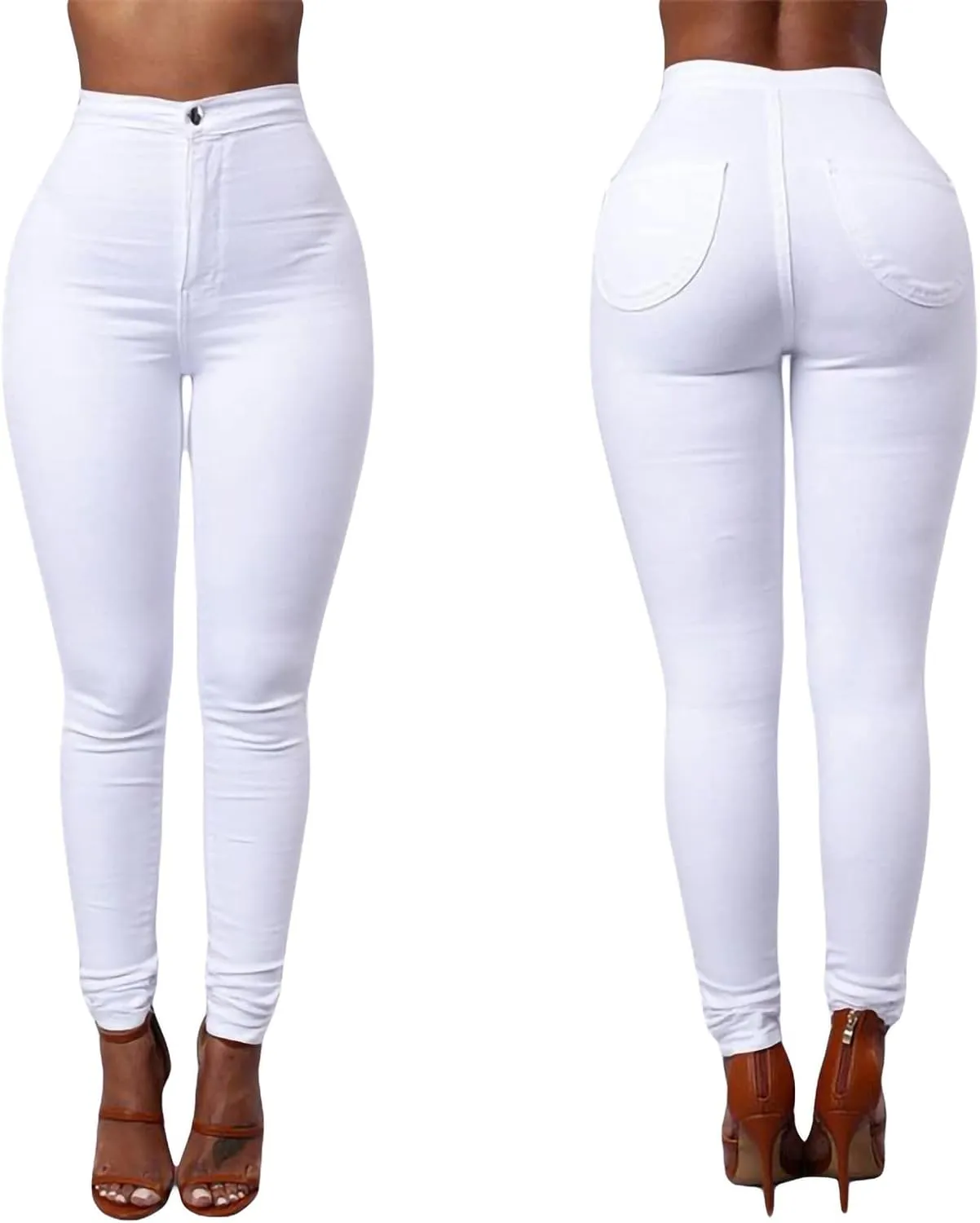 Women's Stretchy Skinny Pants High Waist Work Casual Leggings Pants Solid Color Tummy Control Pencil Trouser