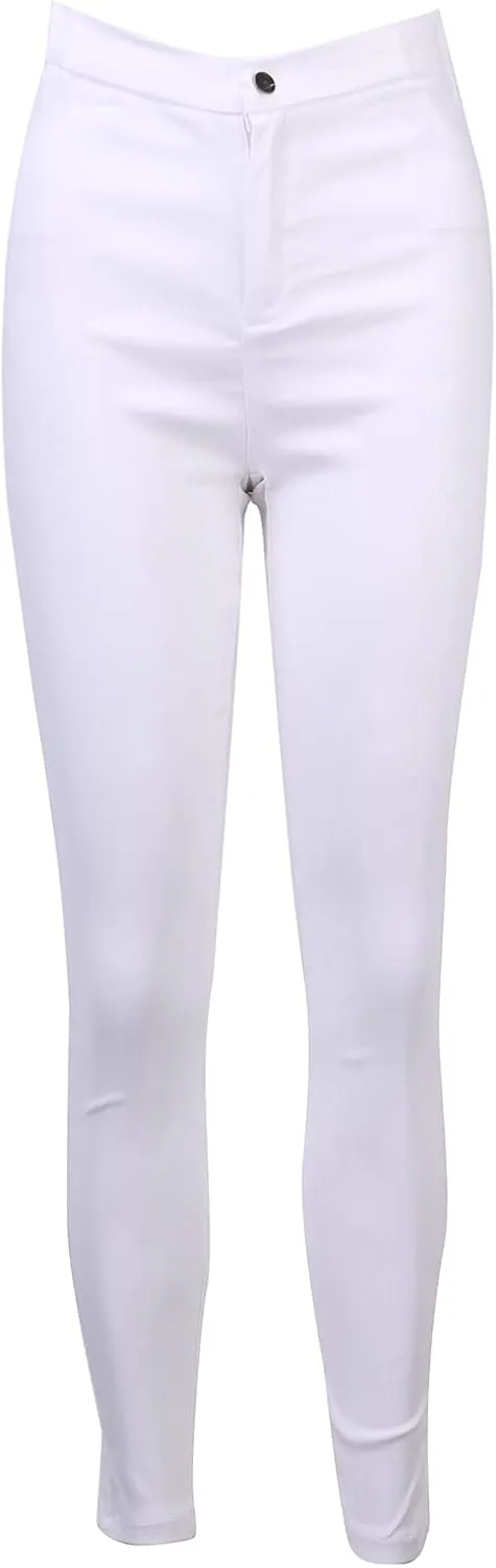 Women's Stretchy Skinny Pants High Waist Work Casual Leggings Pants Solid Color Tummy Control Pencil Trouser