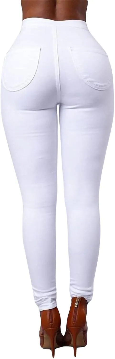 Women's Stretchy Skinny Pants High Waist Work Casual Leggings Pants Solid Color Tummy Control Pencil Trouser