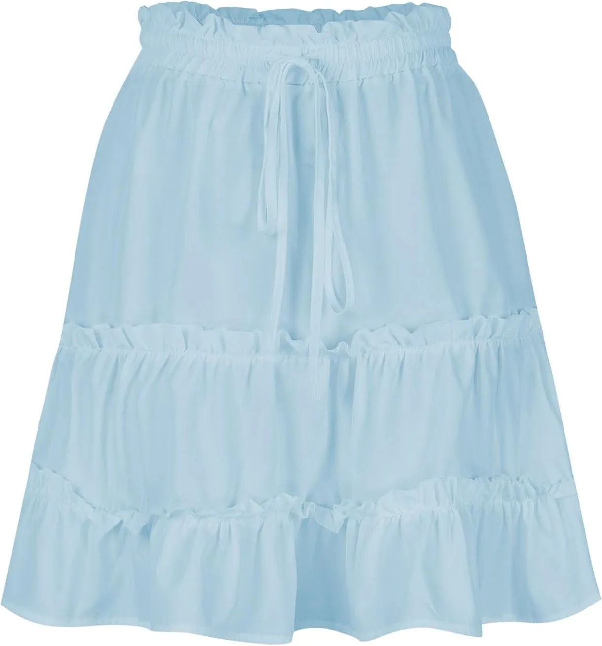 Womens Summer Beach Skirts Flowy Ruffle Tiered Mini Skirt Cute High Waist Boho Flared A-Line Short Skirts Dress