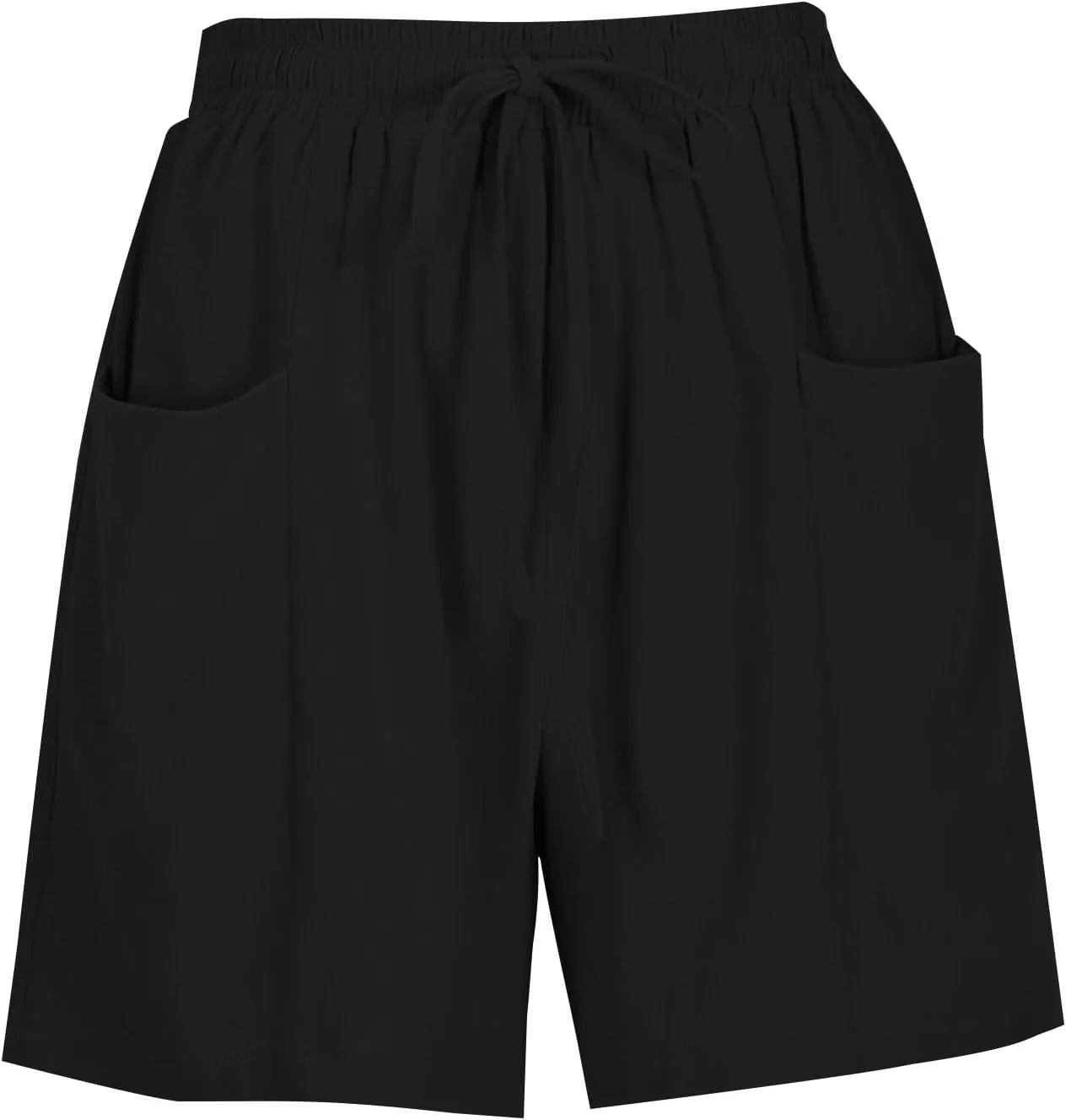 Women's Summer Linen High Elastic Waist Drawstring Solid Color Casual Loose Fit Beach Shorts with Pockets
