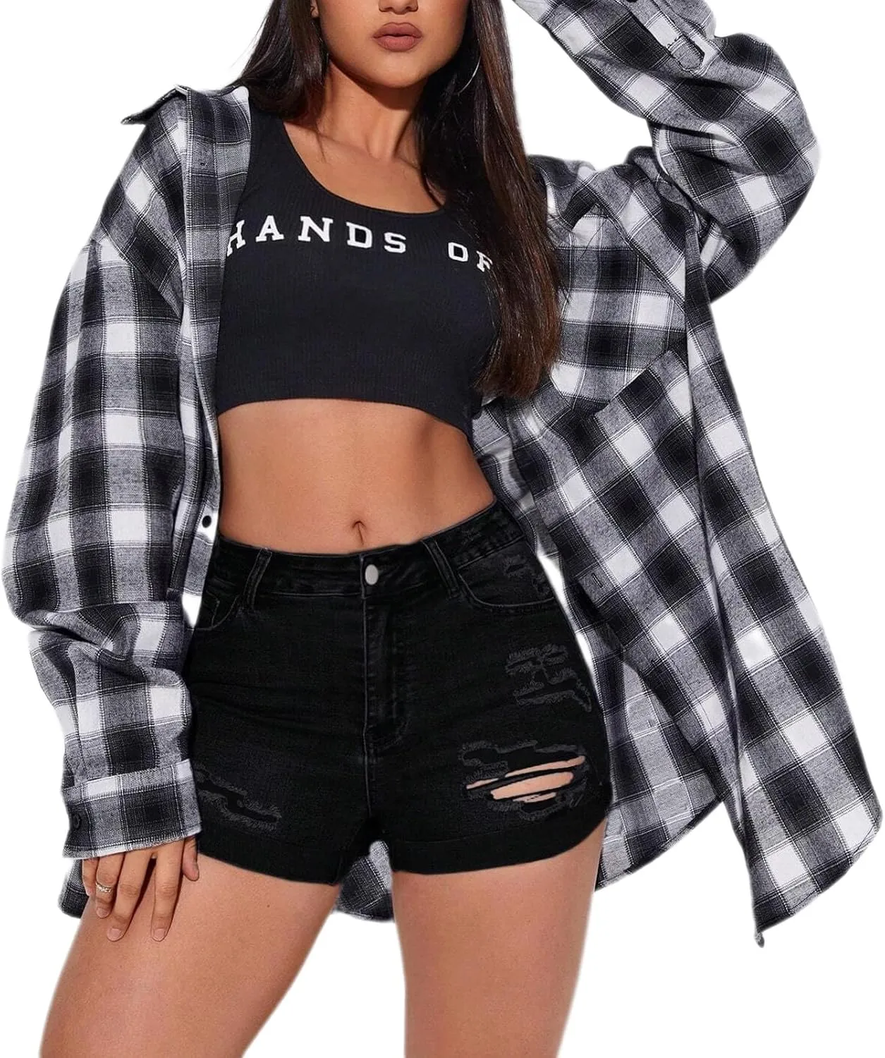Women's Summer Mid Waist Ripped Stretchy Denim Shorts Folded Hem Distressed Jean Shorts